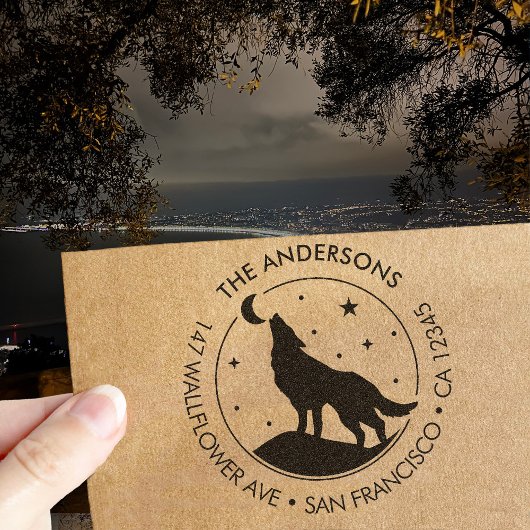 Custom Family Name Wolf Moon Return Address Permastempel