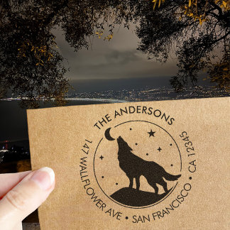 Custom Family Name Wolf Moon Return Wood Art Stamp Gummistempel