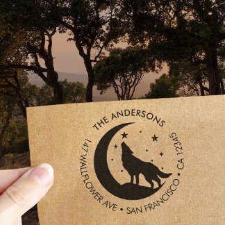 Custom Family Name Wolf Moon Return Wood Art Stamp Gummistempel