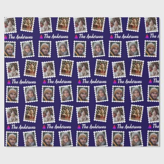 Custom Family of Four Christmas Geschenkpapier (Flach)