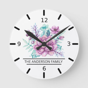 Custom Family Peonies Bouquet Runde Wanduhr