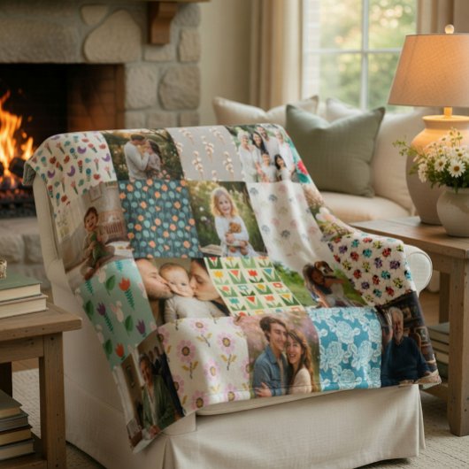 Custom Family Photo Blanket Collage Gift Fleecedecke