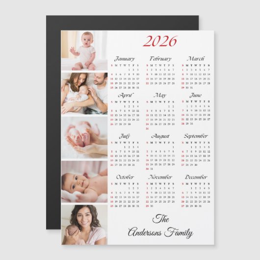 Custom Family Photo Collage 2026 Calendar Magnet (Vorne/Hinten)
