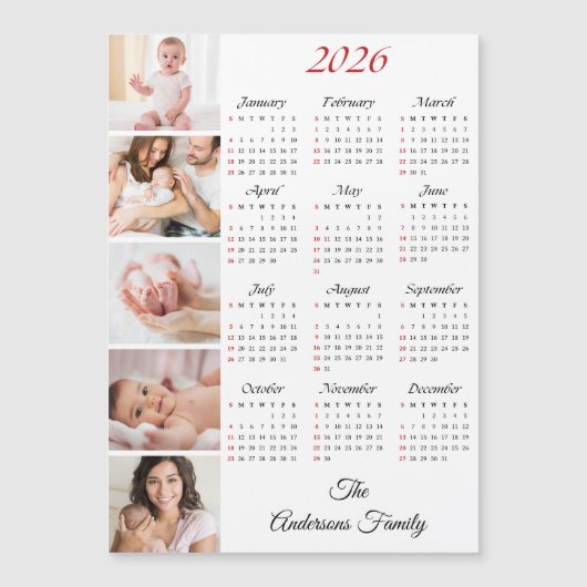 Custom Family Photo Collage 2026 Calendar Magnet (Vorderseite)