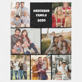 Custom Family Photo Collage Elegant Gift Black Fleecedecke