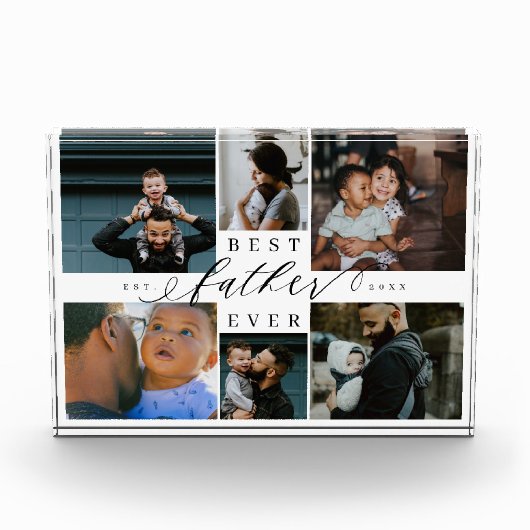 Custom Family Photo Collage Gift Best Father Ever Fotoblock (Vorderseite)