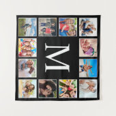 Custom Family Photo Collage Personalized Black Wandteppich (Vorderseite (Horizontal))