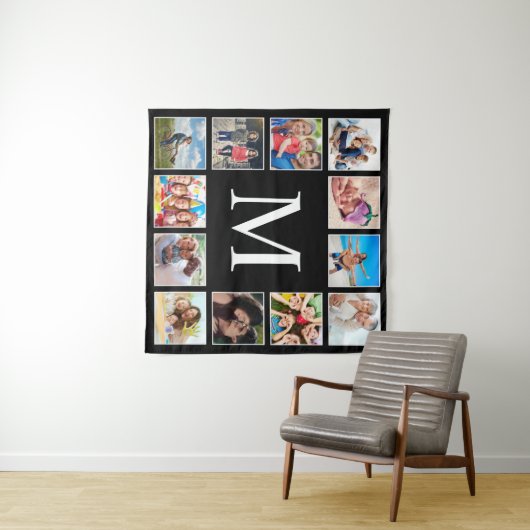 Custom Family Photo Collage Personalized Black Wandteppich (Beispiel (Horizontal))