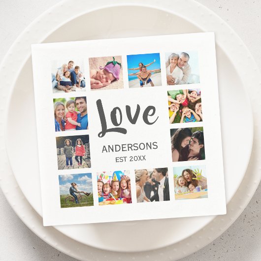 Custom Family Photo Collage Personalized White Serviette