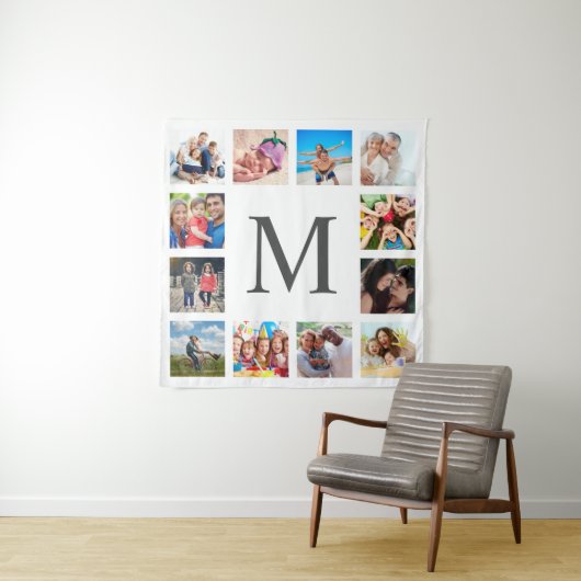 Custom Family Photo Collage Personalized White Wandteppich (Beispiel)