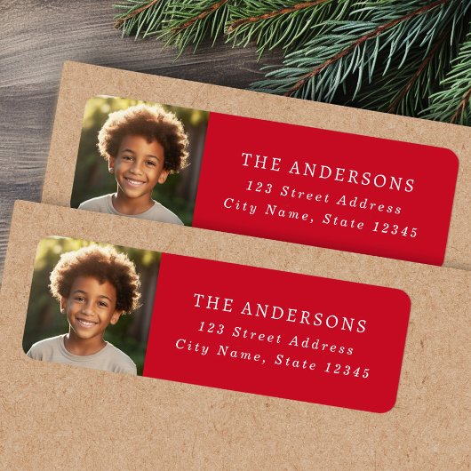 Custom family photo elegant red return address