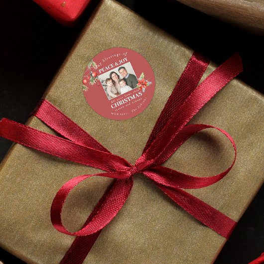 Custom Family Photo Holiday Runder Aufkleber