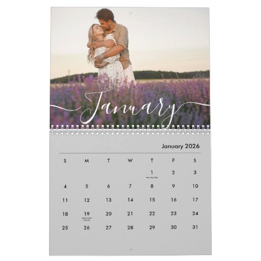 Custom Family Photo | Personalized Modern Gray Kalender (Jan 2026)