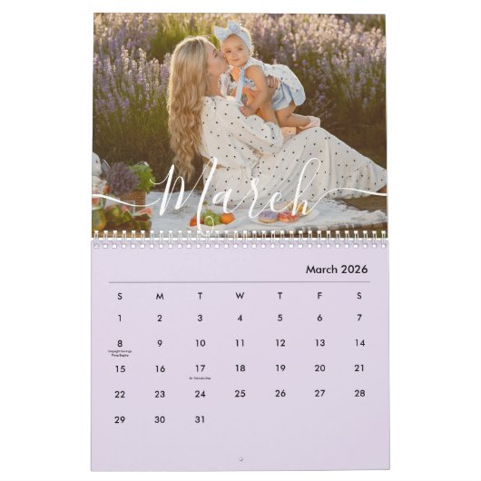 Custom Family Photo | Personalized Soft Lavender Kalender (Mär 2026)