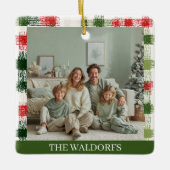 Custom Family Photo Red and Green Plaid Ornament (Vorderseite)