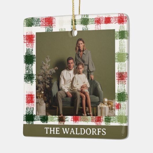 Custom Family Photo Red and Green Plaid Ornament (Links)