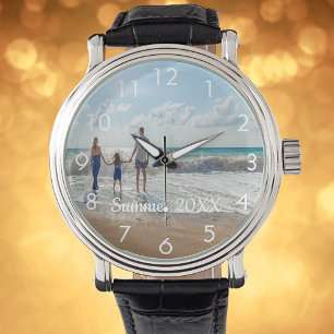 Custom family photo text watch white armbanduhr