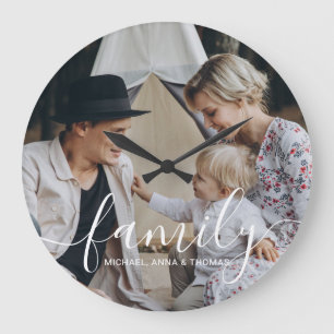 Custom family photo with custom name große wanduhr