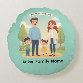 Custom Family Portrait Our Tribe Our Love Rundes Kissen