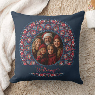 Custom Family Portrait Russet Christmas Mandala Kissen