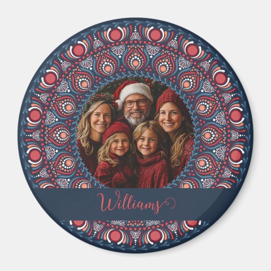 Custom Family Portrait Russet Christmas Mandala Magnet (Vorne)