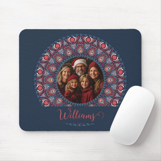 Custom Family Portrait Russet Christmas Mandala Mousepad (Mit Mouse)