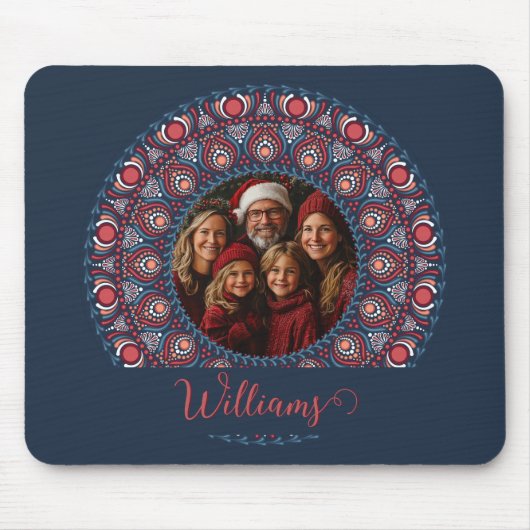 Custom Family Portrait Russet Christmas Mandala Mousepad (Vorne)