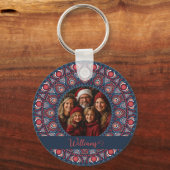 Custom Family Portrait Russet Christmas Mandala Schlüsselanhänger (Rückseite)