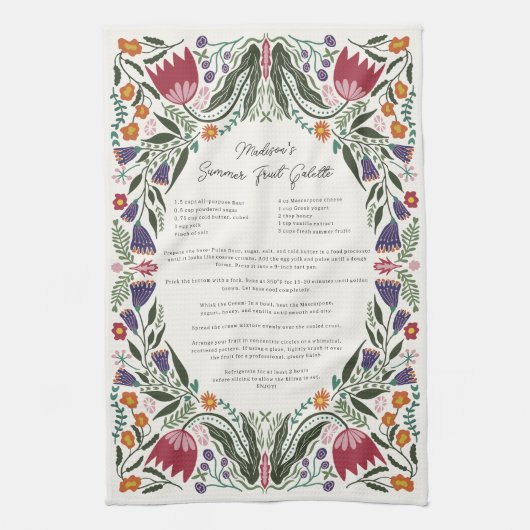 Custom Family Recipe Folk Art Flowers Geschirrtuch (Vertikal)