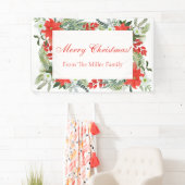 Custom Family Red Floral Frohe Weihnachtsbanner Banner (Insitu)