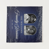 Custom Family Reunion Banner, 2 Photo Blue Silver  Wandteppich (Vorderseite (Horizontal))