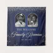 Custom Family Reunion Banner, 2 Photo Blue Silver  Wandteppich (Vorderseite)