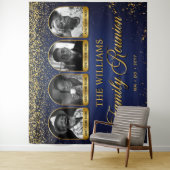 Custom Family Reunion Banner, 7 Photo Blue Gold Wandteppich (Beispiel)