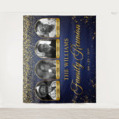 Custom Family Reunion Banner, 7 Photo Blue Gold Wandteppich (Vorderseite)