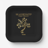 Custom Family Reunion Black Gold Tree Art Pappteller (Vorderseite)