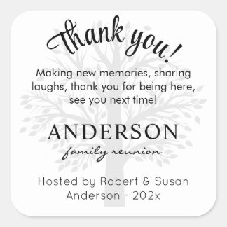 Custom Family Reunion Thank You Favor Bag 3-in  Quadratischer Aufkleber