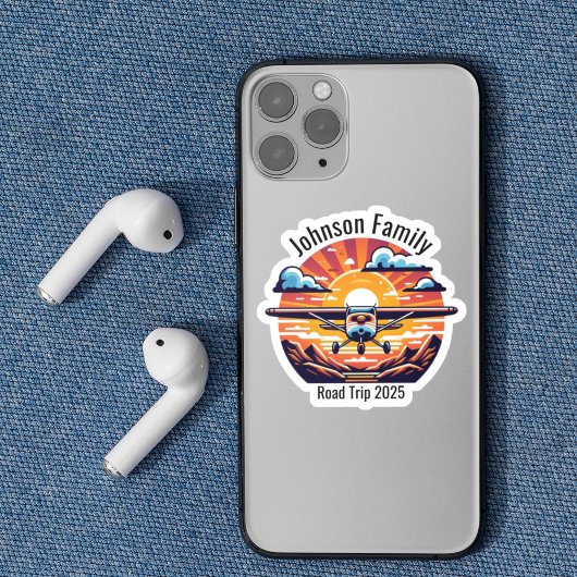 Custom Family Road Trip Mountain Sunset Retro Aufkleber