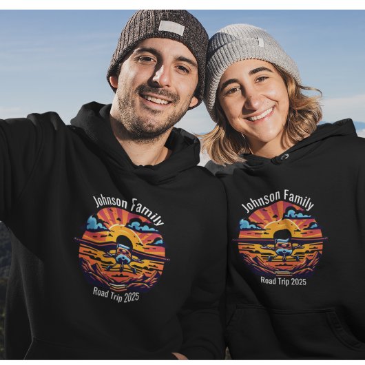 Custom Family Road Trip Mountain Sunset Retro Hoodie