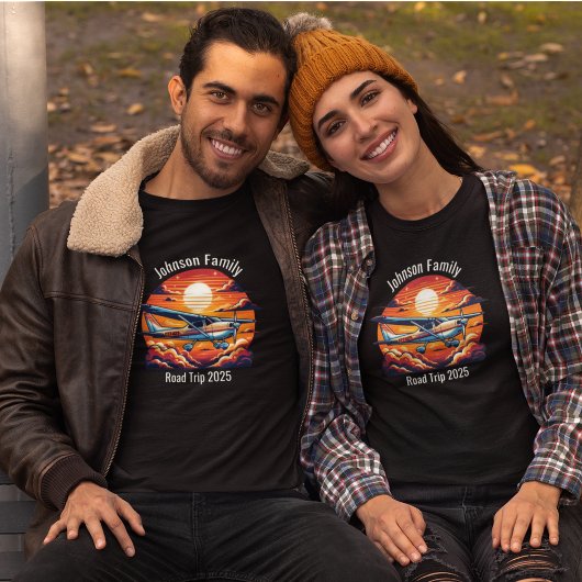Custom Family Road Trip Mountain Sunset Retro T-Shirt