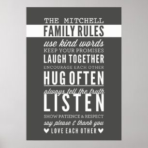 CUSTOM FAMILY RULES Moderne Typografie dunkelgrau Poster