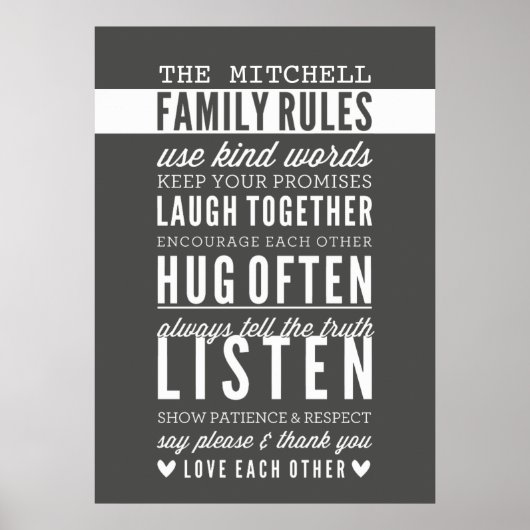 CUSTOM FAMILY RULES Moderne Typografie dunkelgrau Poster (Vorne)