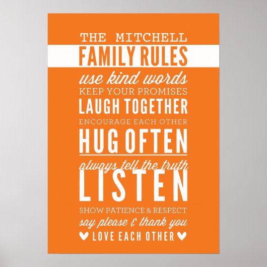 CUSTOM FAMILY RULES Moderne Typografie fett orange Poster (Vorne)