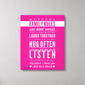 CUSTOM FAMILY RULES Moderne Typografie fett rosa Leinwanddruck (Vorderseite)
