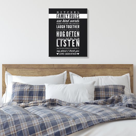 CUSTOM FAMILY RULES Moderne Typografie fett schwar Leinwanddruck (Insitu (Schlafzimmer))