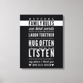 CUSTOM FAMILY RULES Moderne Typografie fett schwar Leinwanddruck (Vorderseite)