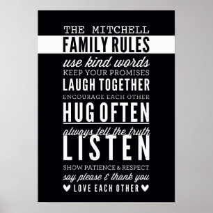 CUSTOM FAMILY RULES Moderne Typografie fett schwar Poster