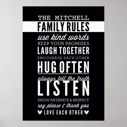 CUSTOM FAMILY RULES Moderne Typografie fett schwar Poster (Vorne)