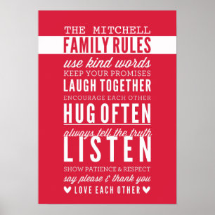 CUSTOM FAMILY RULES Moderne Typografie hell rot Poster
