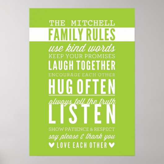 CUSTOM FAMILY RULES Moderne Typografie Kalkgrün Poster (Vorne)