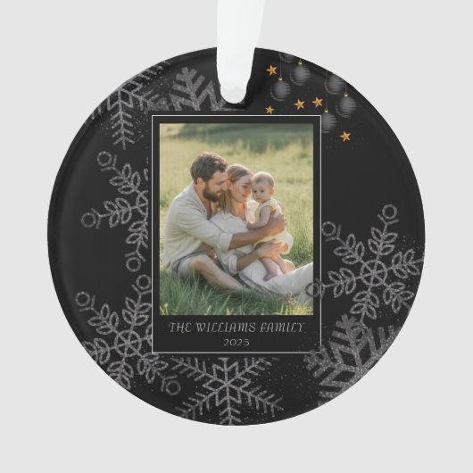 Custom FAMILY Script One Photo Keepsake Ceramic Ba Ornament (Vorderseite)